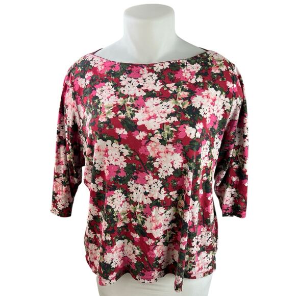 Lands' End Multicolor Floral Half Sleeve Boat Neck T Shirt Tee Top Size 2XL - Picture 1 of 4